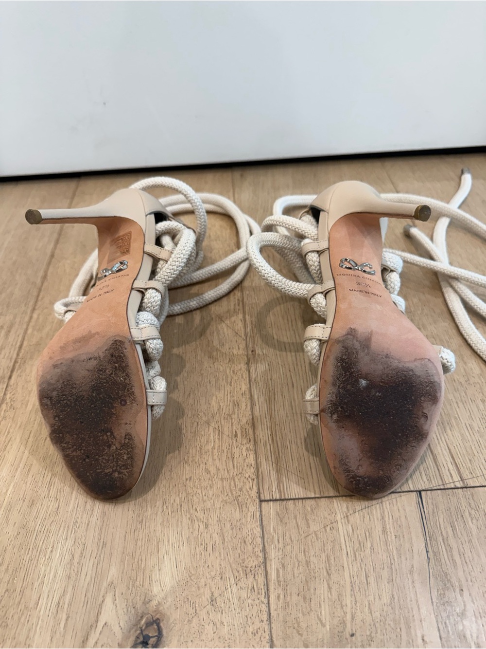 Monika Chiang Cream Rope Lace-Up Stiletto Sandals - Picture 6 of 9